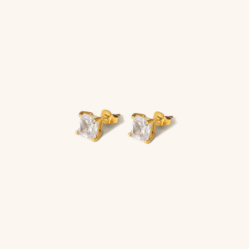 Luna Solitaire Gold Earrings